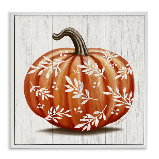 Stupell Industries 'Orange Fall Botanical Pumpkin', Framed Giclee Art, White, 12 x 12 Inches, Easy to Hang and Sturdy, Made in USA, by Elizabeth Tyndall
