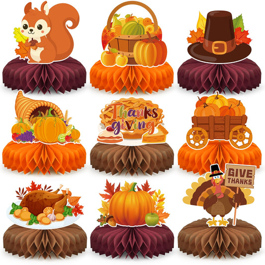 9 PCS Thanksgiving Party Decorations,Fall Honeycomb Centerpieces for Tables,Honeycomb Centerpieces for Autumn Thanksgiving Birthday Party Supplies Table Decorations