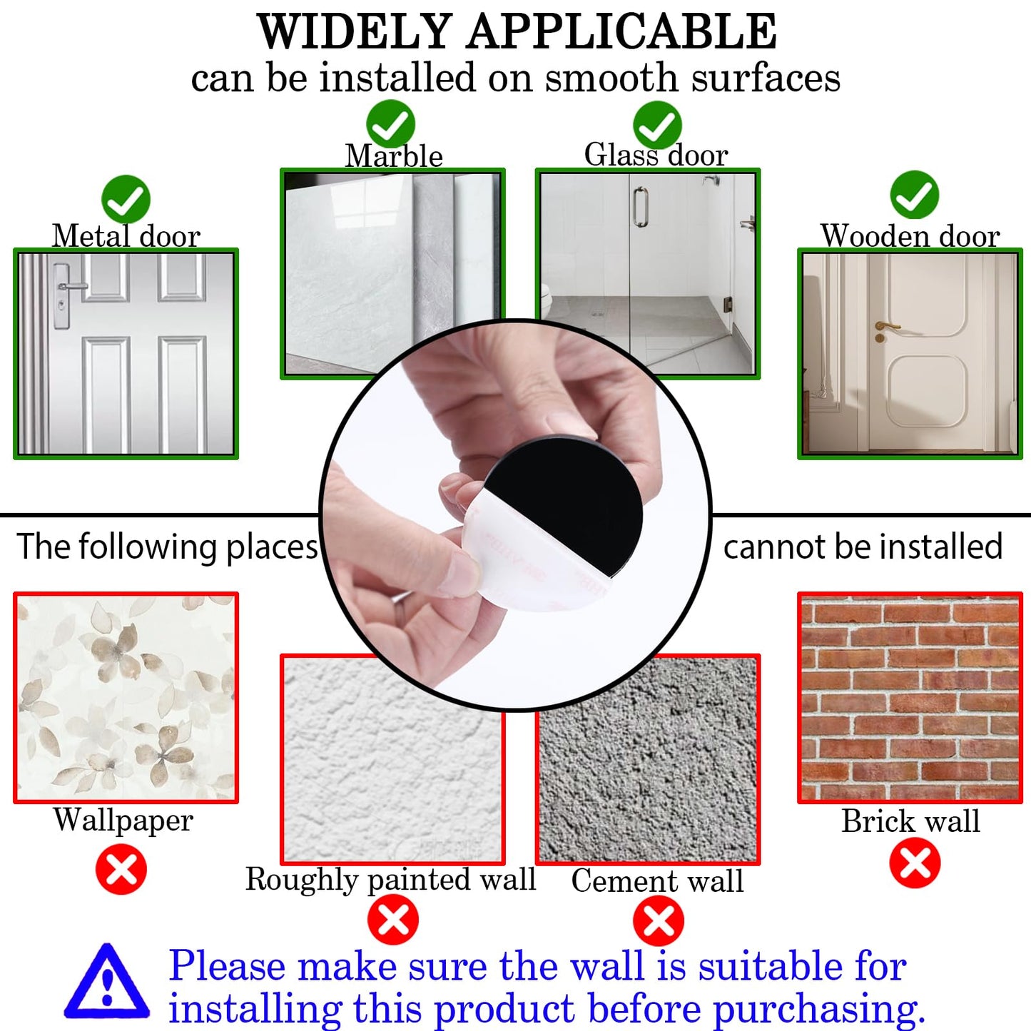 Rubber Door Stopper Self Adhesive,No Magnetic Door Stop,Wall Protector Door Holder,No Need to Drill Door Catch (2, Black)