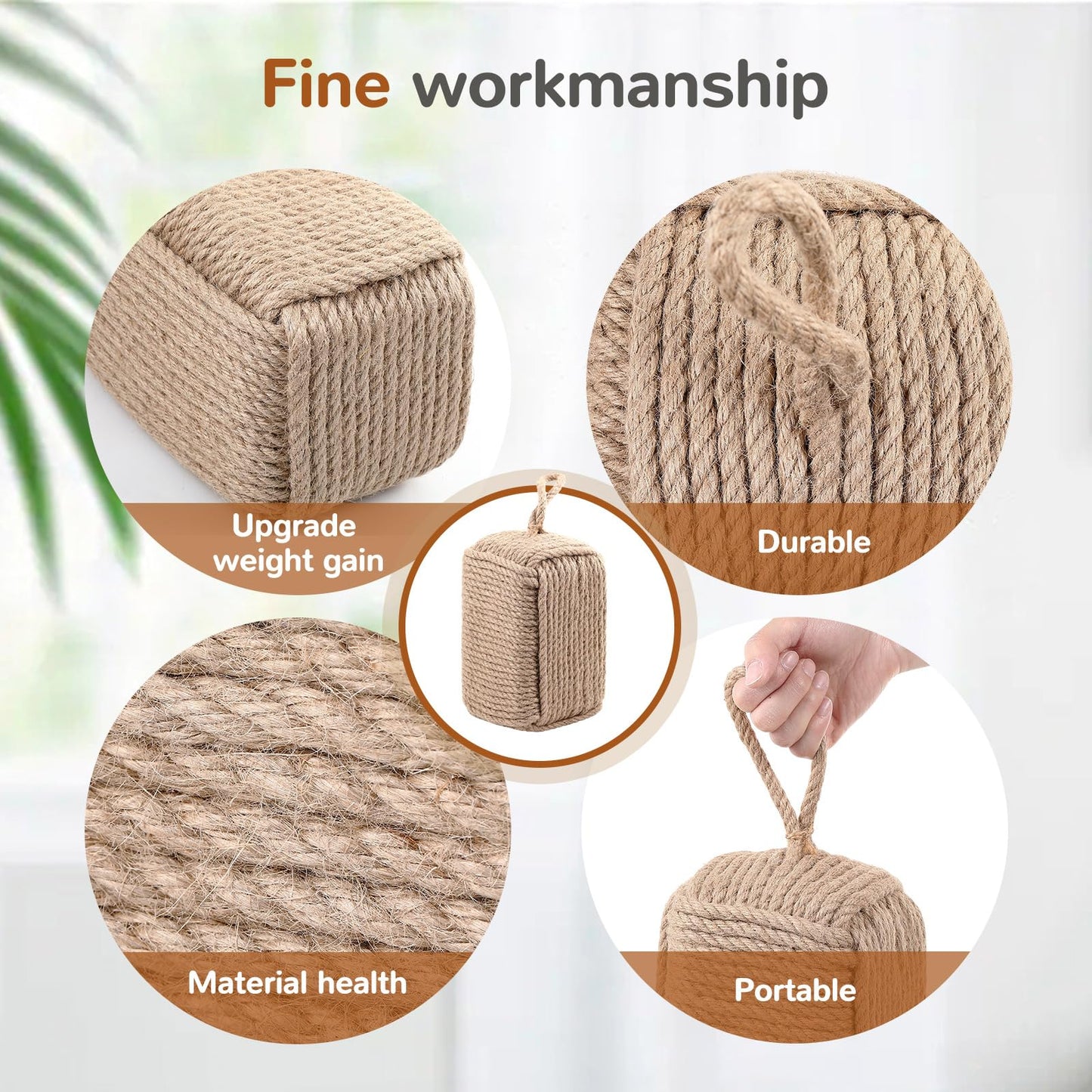 MorningRo Rope Door Stop Decorative Door Stop with Handle 4.72 ''d x 8.66''h 8.8lb Square Heavy Weighted Stoppers for Outdoor Inside Window Home to Keep Open New Home Gift Bookend