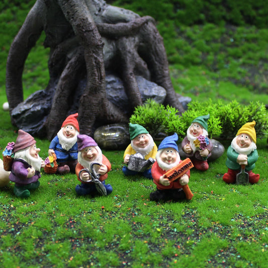 Eysinyge Set of 7 Mini Garden Gnomes, Tiny Gnome Figurines for Miniature Fairy Garden Decor, Plant Pot Decorations, Dashboard Ornaments
