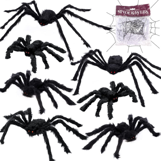 AOJOYS Giant Spider Halloween Decorations - 7 Realistic Spiders for Indoor/Outdoor Scary Halloween Yard & Party Decorations