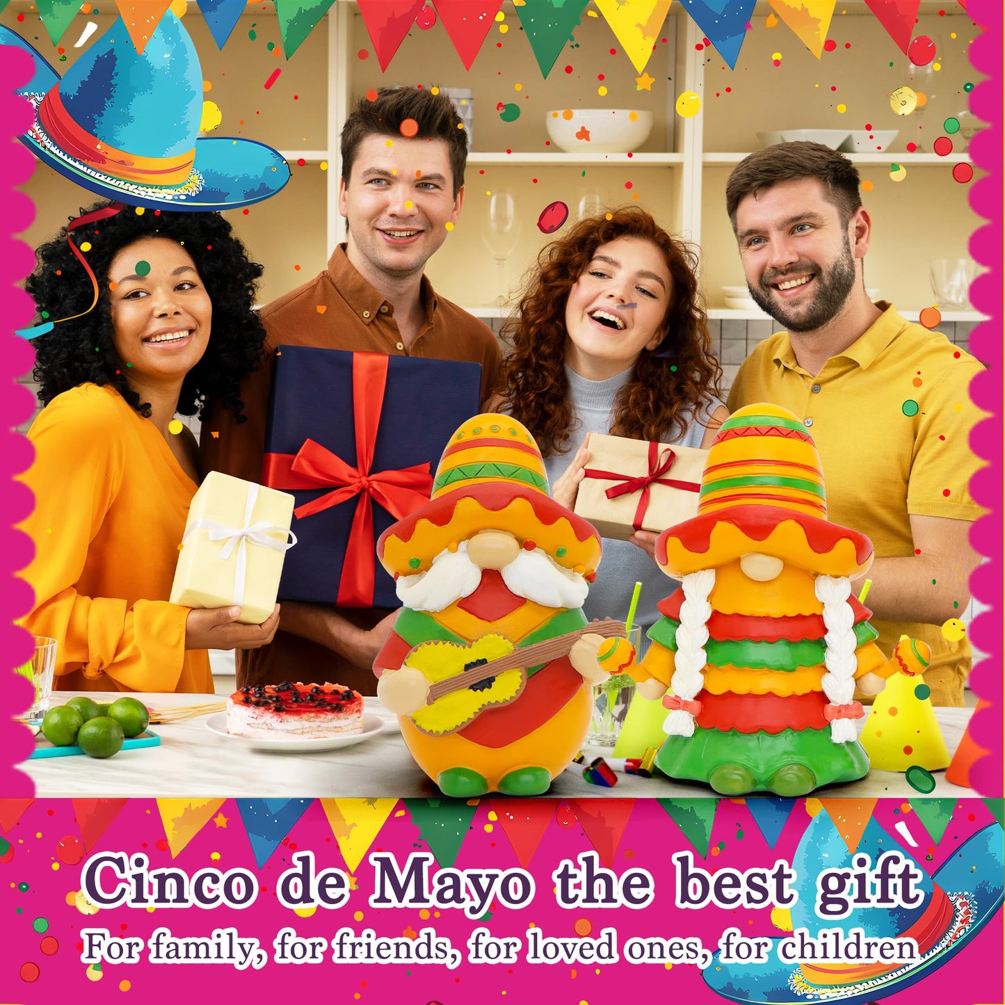 Uniboho Cinco de Mayo Decorations Cinco de Mayo Gnomes Fiesta Gnome Mexican Taco Tuesday Home Kitchen Tiered Tray Decorations