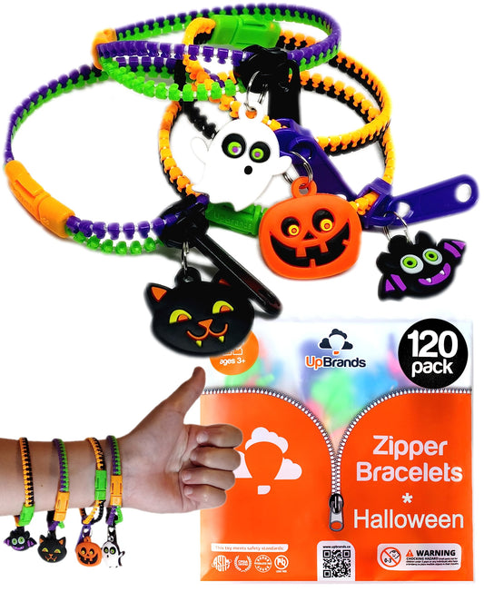 UpBrands 120-Pack Halloween Fidget Zipper Bracelets – Bulk Party Favor Toys for Kids, School Goodie Bags & Giveaways, Pinata Fillers