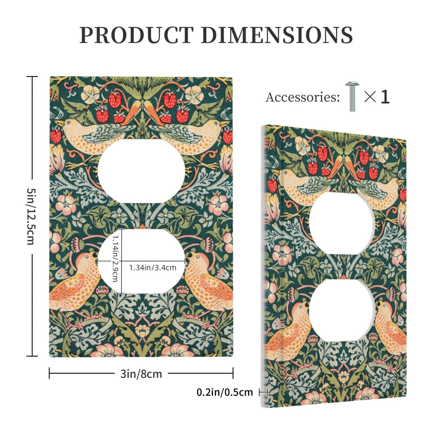 Nadoabtm Outlet Covers William Morris Strawberry Thief Pattern Wall Plate 1 Gang Duplex Wall Plate Decorative Switch Plates Electrical Receptacle Faceplate Light Switch Cover for Bathroom Home Decor