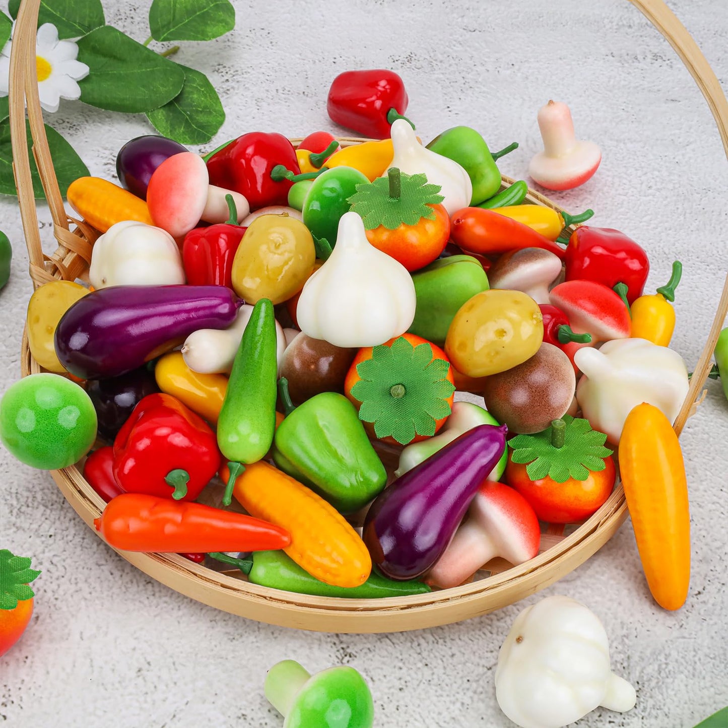 Gresorth 70 PCS Fake MINI Vegetables Artificial Garlic, Corn, Pepper, Pumpkin, Carrot, Potato, Eggplant ……