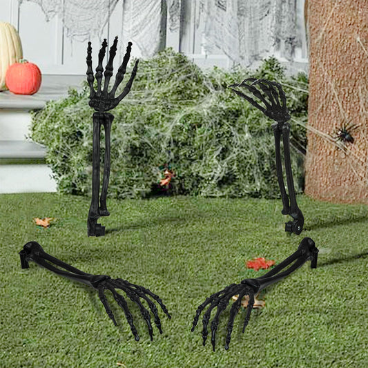 AOFOX Halloween Realistic Skeleton Stakes Zombie Ghost Arm Stake Severed Plastic Skeleton Hands Yard Signs for Halloween Props Decorations (4 Pcs Black)