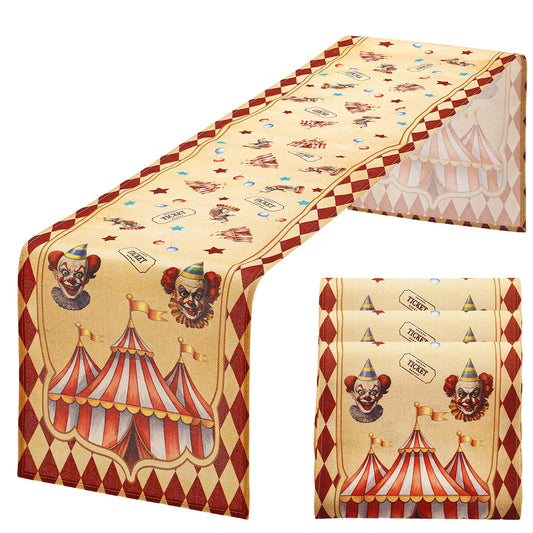 Lumina Garden 3 Pcs Halloween Vintage Carnival Decorations Table Runner Retro Circus Party Tablecloths Welcome to The Carnival 13 x 72 Inches Clown Circus Decorations for Halloween Party Favors