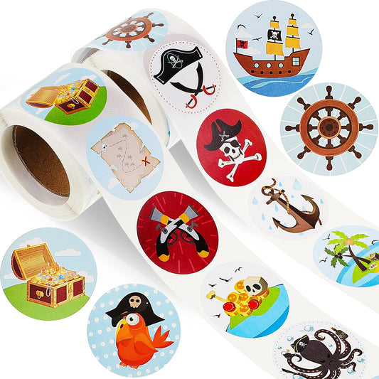 Outus 1000 Pieces Pirate Stickers Bulk for Kids Small Fun Pirate Themed Party Sticker Favors Assorted Roll Wall Decals for Water Bottles Laptop Luggage Computer Scrapbooking Halloween Birthday Decor