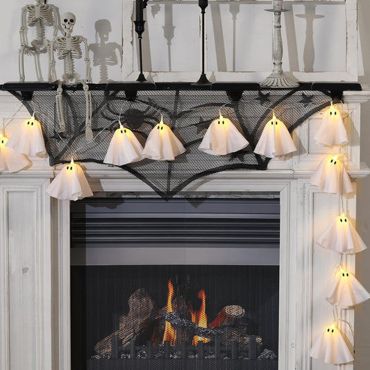 Halloween Decoration-Light Up Ghost Garland-Handmade Ghost Lights Banner for Home Party Fireplace Mantle Windows Decor