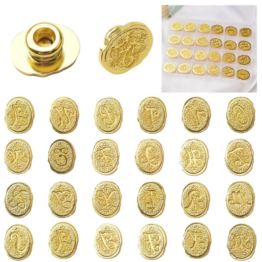HICOHAND Alphabet Wax Seal Stamp Kit, 26 Letters A-Z Sealing Stamp Vintage Brass Seal Head for Wedding Party Invitation, Envelope, Gift Wrap, Valentine's Day Card