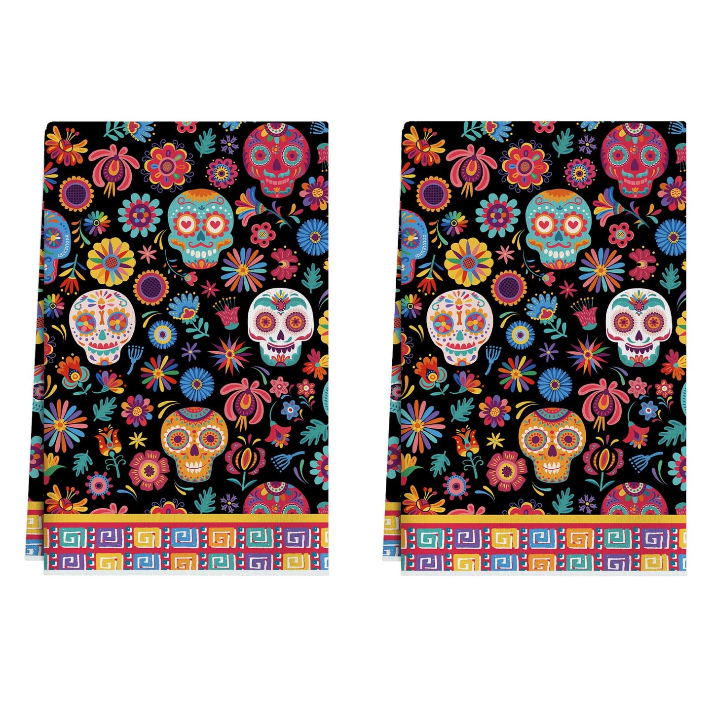 XCHI Colorful Sugar Skull Marigolds Flowers Dia De Los Muertos Kitchen Towels Day of The Dead Dish Towels 18x26 Inch Home Kitchen Decorations Hand Towels Set of 2 Drying Dishcloth