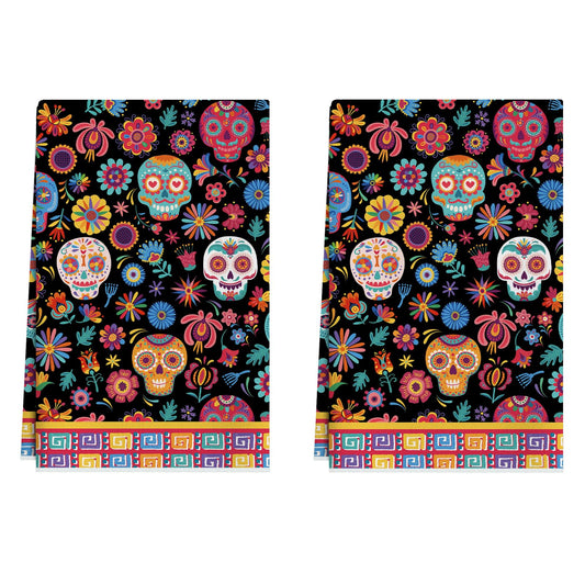 XCHI Colorful Sugar Skull Marigolds Flowers Dia De Los Muertos Kitchen Towels Day of The Dead Dish Towels 18x26 Inch Home Kitchen Decorations Hand Towels Set of 2 Drying Dishcloth