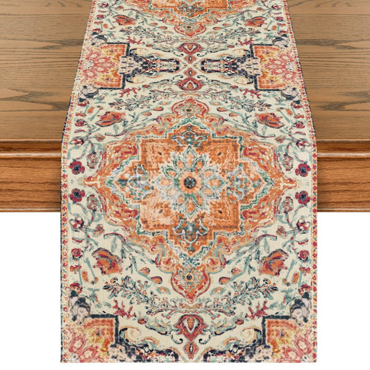 Artoid Mode Boho Bohemia Style Orange Table Runner, Country Rustic Farmhouse Magical Fall Kitchen Dining Table Decoration for Home Party Decor 13x90 Inch