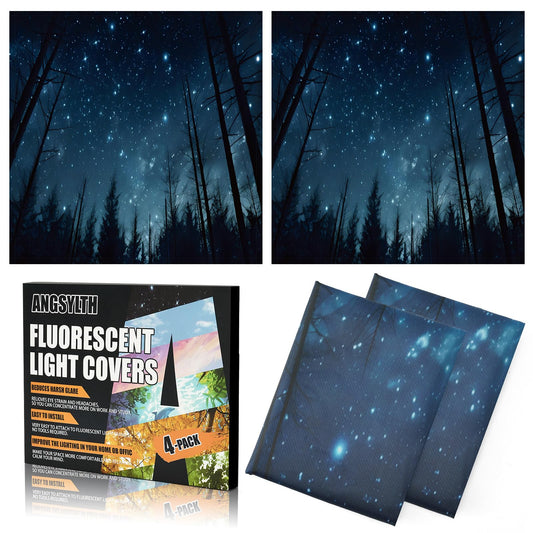 ANGSYLTH 2 x 2 Feet Fluorescent Light Covers - 4 Pcs Covers for Ceiling Lights, Magnetic Light Filters for Classroom, Office, Hospitals, Home (Forests & Starry Sky)