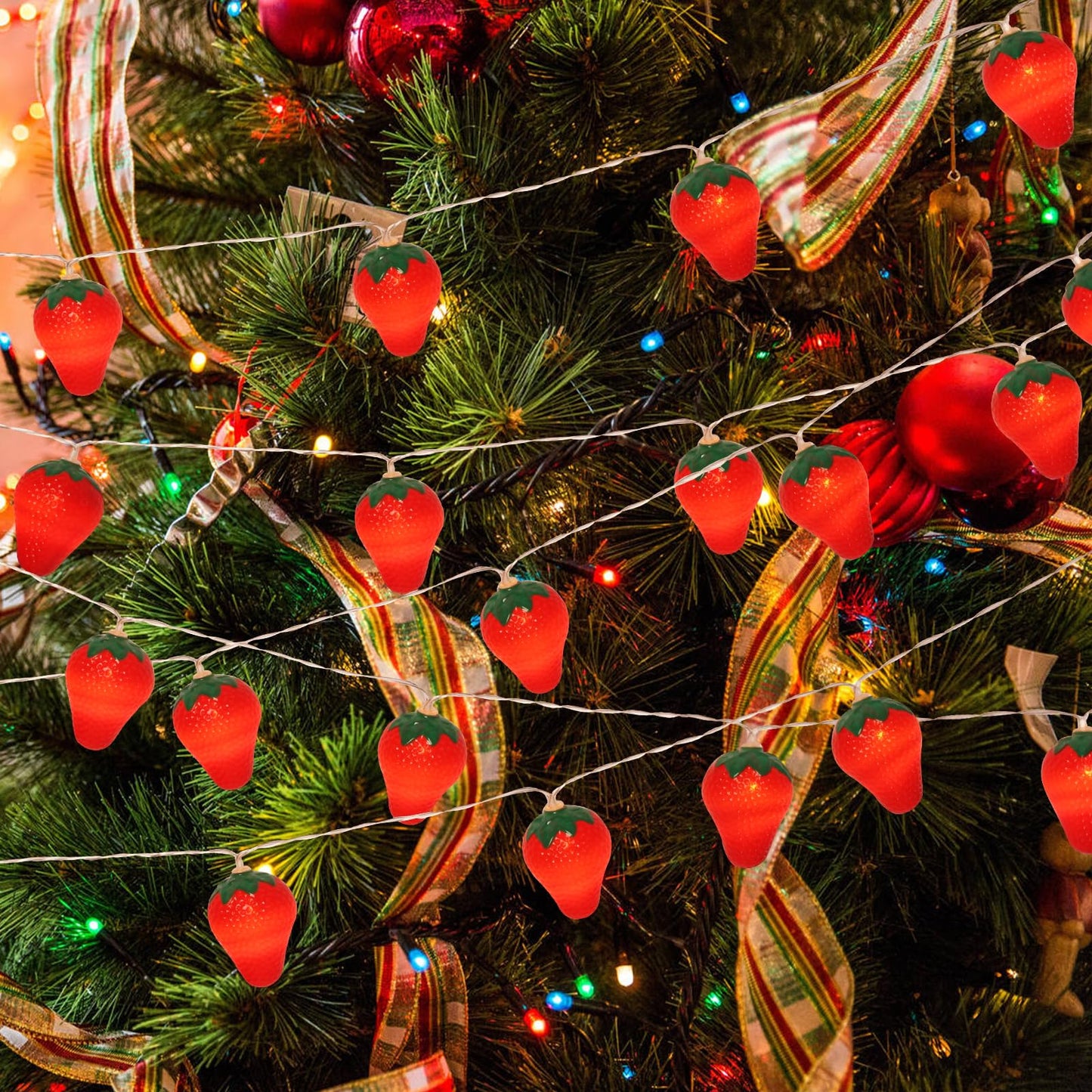 SDOUBLEM 3M 20LED Fruit Strawberry String Lights Battery Powered Indoor Outdoor Lighting Lamp for Wedding Home Birthday Garden Yard Patio Party Christmas Tree Cute Decorations