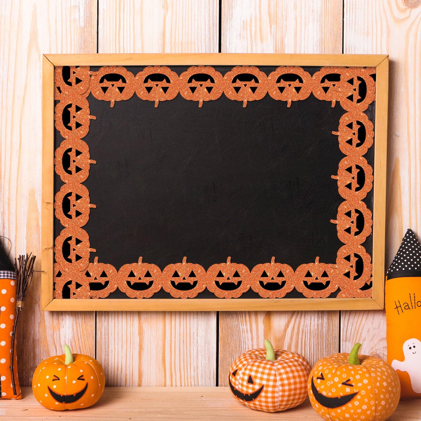Whaline 65.6Ft Halloween Bulletin Board Border Glitter Orange Pumpkin Die Cut Trim Border Roll for Spooky Chalkboard Wall Decor