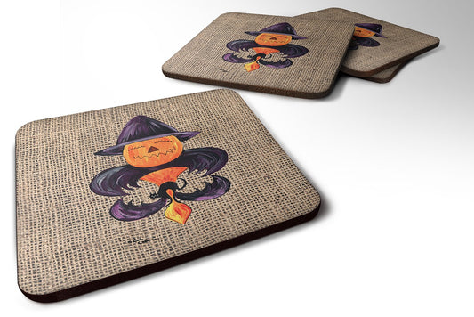 Caroline's Treasures 8748FC Halloween Pumpkin Bat Fleur de lis Foam Coasters (Set of 4), 3.5" H x 3.5" W, Multicolor