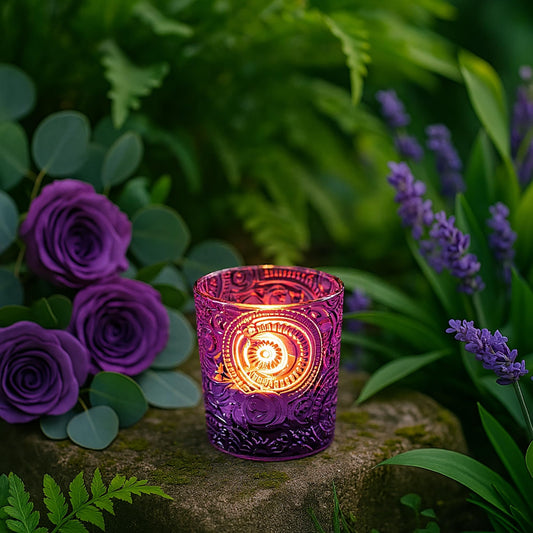 Purple Sun Moon Stars Glass Tealight Holders, 12 Pack
