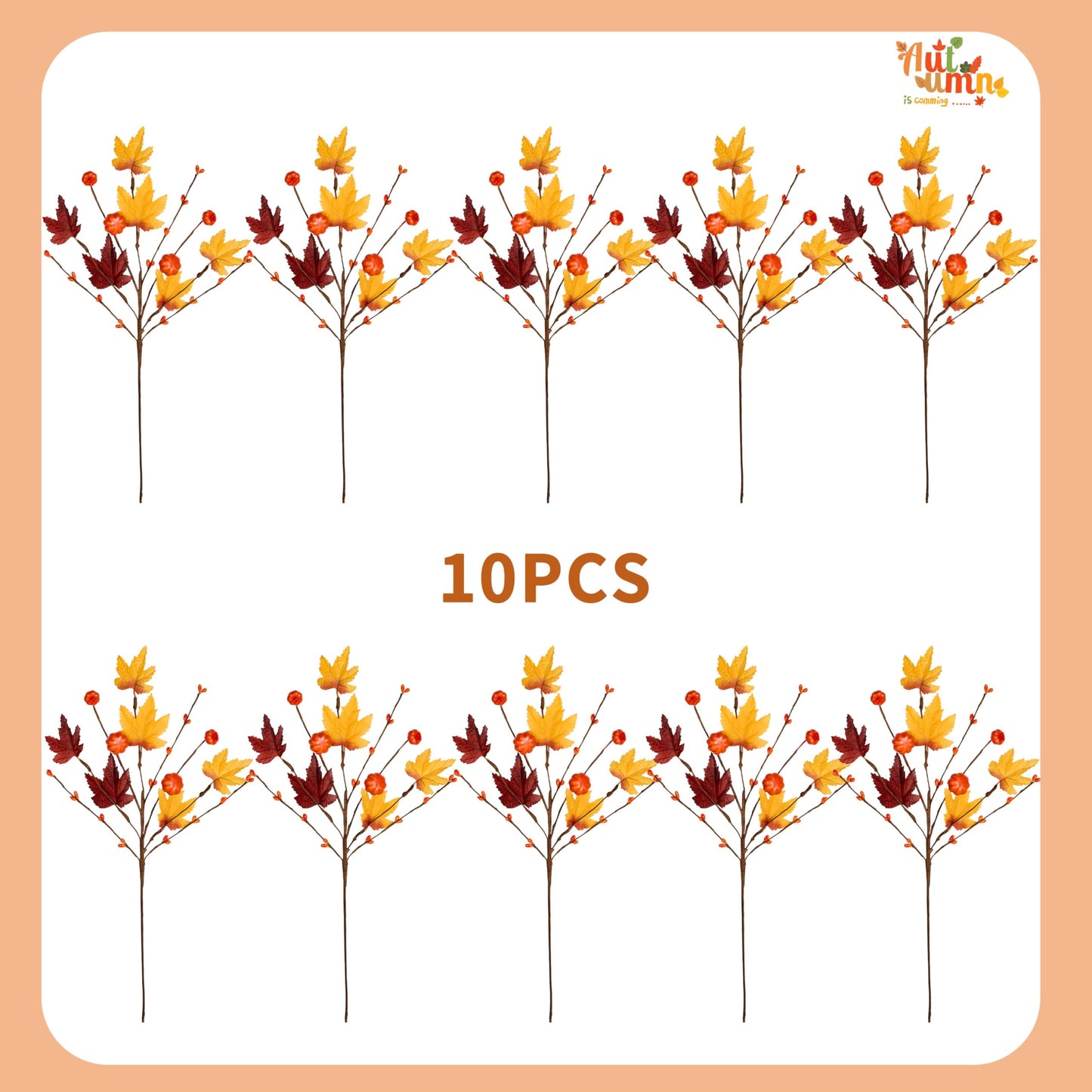 WSTPUPU Artificial Fall Stems10 PCS Fall Floral Picks 17Inch Autumn Berry Stems with Maple Leaves Suitable for Dining Tables Vase Center Decoration Thanksgiving and Harvest Festival