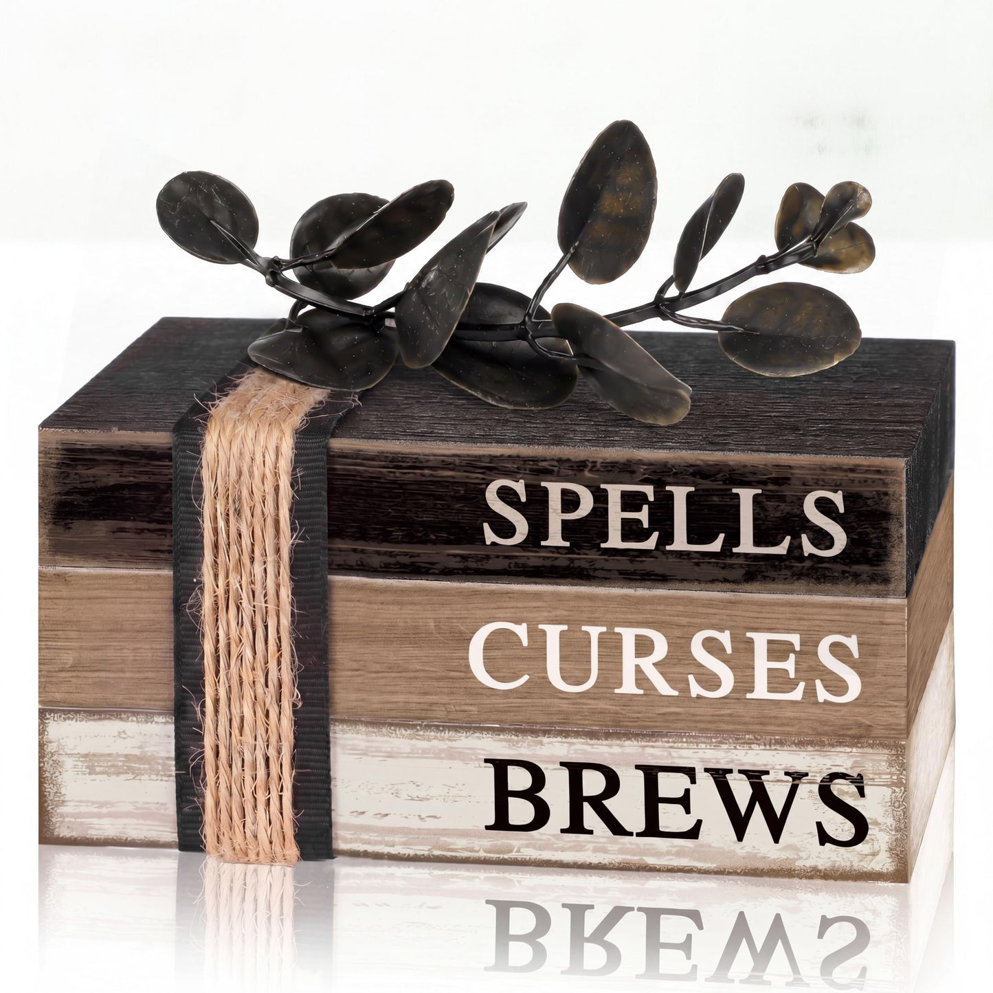 4 Pcs Halloween Table Decorations Halloween Tiered Tray Decorations Rustic Mini Eucalyptus Leaf Coffee Wooden Faux Books Stacks Centerpiece Signs for Farmhouse Office Shelf Tabletop Office Bookshelf