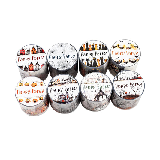 8 Rolls Gothic Themed Decorative Tapes Set,PET Halloween Washi Tape Set