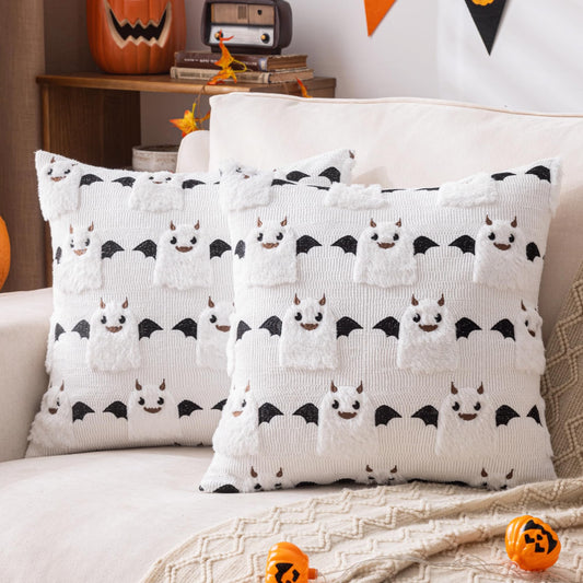 AQOTHES Halloween White Ghost Throw Pillow Covers 18x18 inch Set of 2, Cute Skeleton Pillowcases Holiday Cushions Covers for Halloween Decorations Indoor Home Sofa Couch