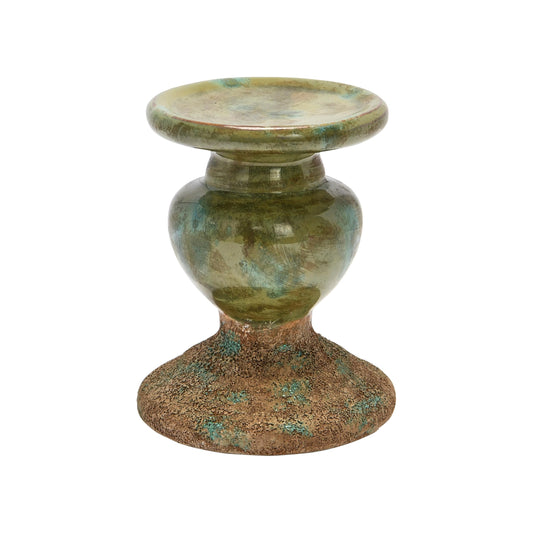 Creative Co-Op 2-Tone Sculptural Terracotta Pillar Candle Holder, Distressed Green