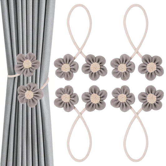 GDFYMI 4 Pack Flower Curtain Tiebacks, Rope Curtain Tiebacks Boho Style, Simple Elegant DIY Curtain Holdbacks, Curtain Tie Backs for Home Office Bedroom Nursery Farmhouse Decor (Grey)