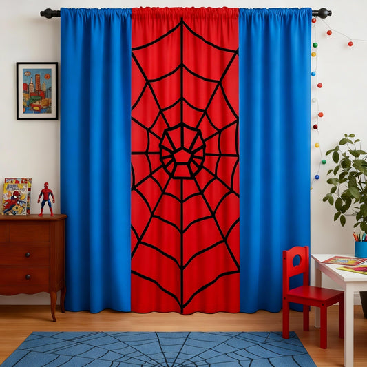 Boao 3 Pcs Spider Backdrop Birthday Decoration Spider Web Curtains 6.6 x 3.9 ft Photo Banner Window Decor for Party Photography Background Photo Props(Red and Blue Splicing)
