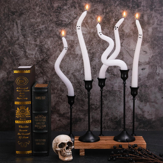 FYSUIMU 5 Pcs Halloween Ghost Taper Candles Funny Ghost Expression Twisted Wax Candles Decoration for Home Indoor Trick or Treat Party Table Supplies