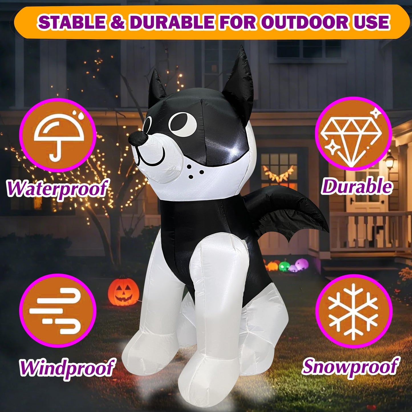 Trystway 4 FT Halloween Inflatable Dog French Bulldog with Bat Wings Decoration Blow Up Built-in LED for Holiday Lawn Yard Garden Home Indoor Outdoor Decor