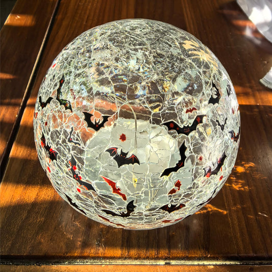 GASTAT Halloween Glass Globe Light with Crackled Crystal Effect, LED Bat Blood Design Tabletop Decorative Lamp for Home Garden Party