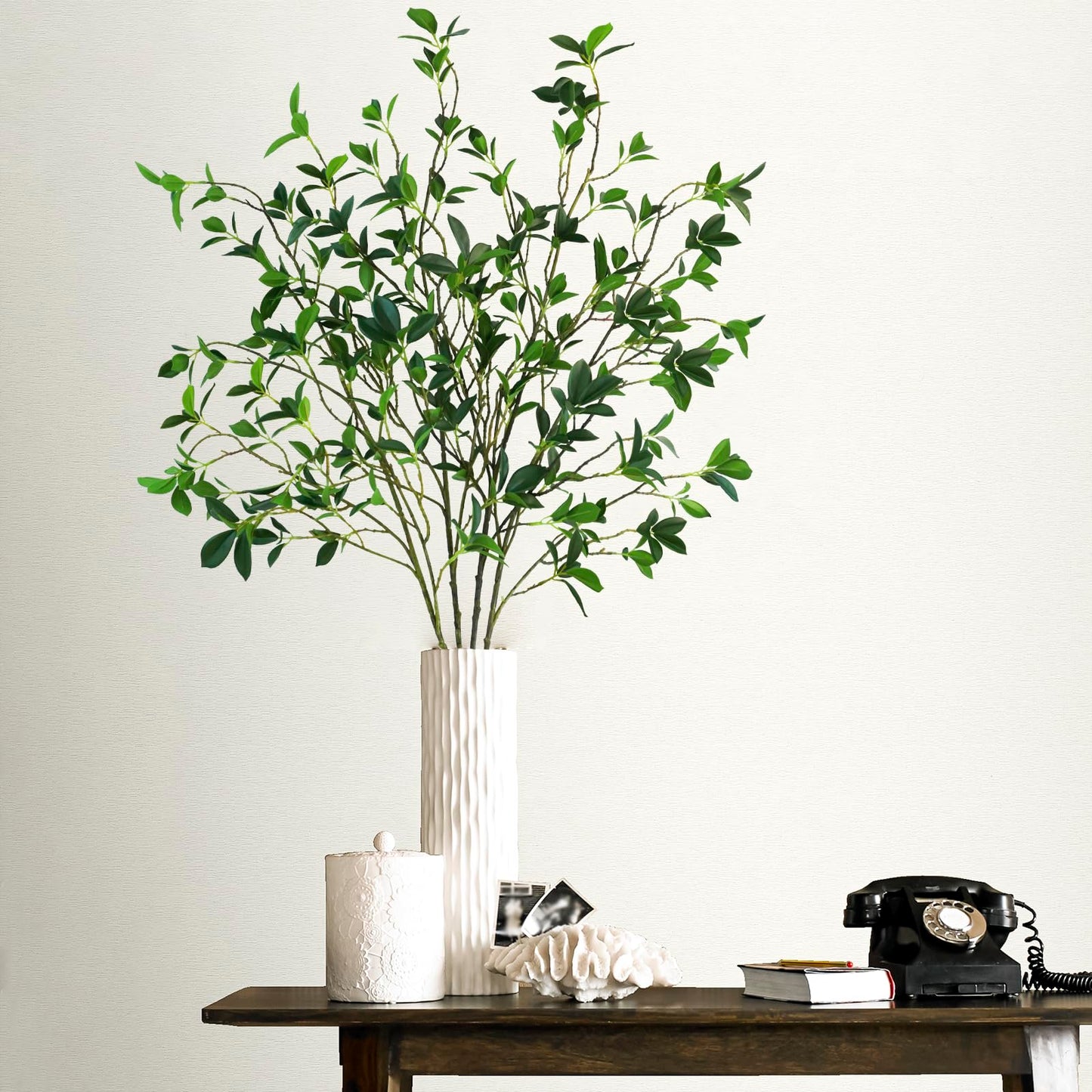 Krissing 4Pcs Artificial Greenery Stems, Tall Fake Ficus Twig Branches Plants Faux Greenery Stems Branches for Vase Fillers Home Office Wedding Spring Table Decor