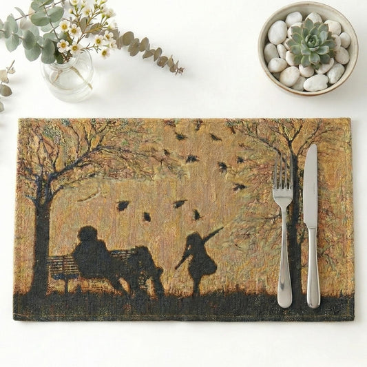 DaDalogy Farmhouse Rustic Dining Placemats - Set of 4 Tapestry Woven Cotton Halloween Kitchen Table Mats Fall Silhouette Decor - Family Cozy Cabin Orange Tan Black Decorative - 13” x 19”