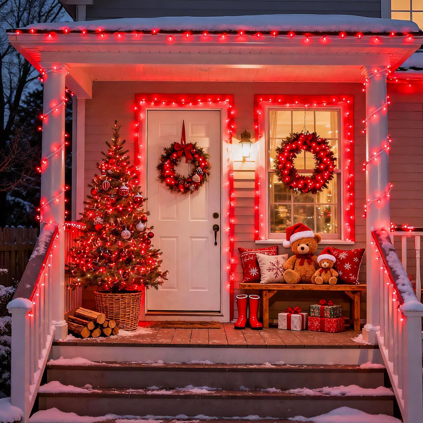 JMEXSUSS 33ft 100 LED Red Valentine Lights, Connectable 8 Modes Valentine Room Light Indoor Plug-in, Clear Wire Red Christmas String Light Outdoor Waterproof for Xmas Bedroom, Party