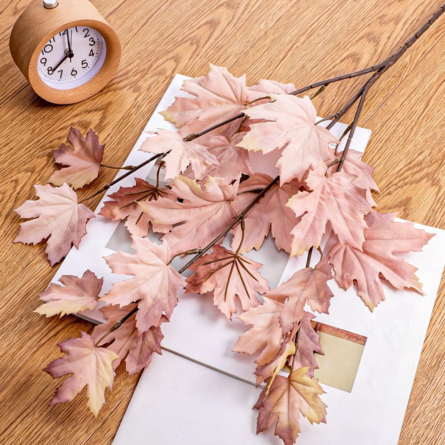 Suncalla 12 Pcs Fall Artificial Maple Leaves Stems, 37 Inch Neutral Fake Autumn Maple Foliage Branch for Thanksgiving Table Centerpiece, Boho Halloween Farmhouse Vase Filler(Dusty Blush Pink)