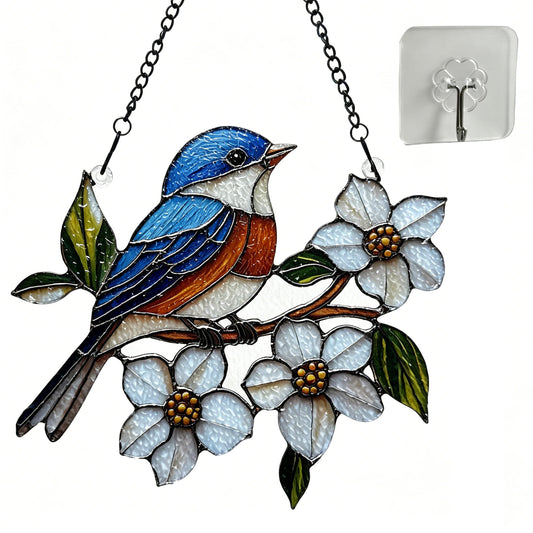 Stained Glass Blue Bird Windowhanging,Sunshine Catcher Window Doors Home Decorationcolor Catcher,Father's Day Thanksgiving Christmas Days,Grandm Men Womens Birthday Gifts,Teacher Appreciation Gifts