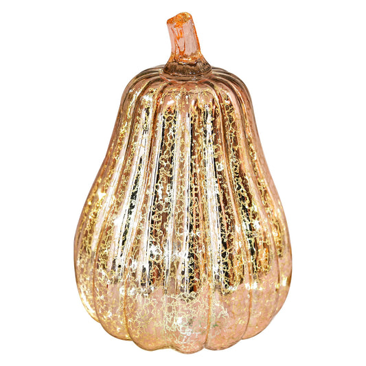 Romingo Mercury Glass Pumpkin Light with Timer for Halloween Pumpkin Decorations Fall and Thanksgiving Decor, Rose Gold, 8.7 inches
