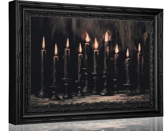 Framed Halloween Candle Canvas Wall Art,Dark Moody Painting Picture Wall Decor,Gothic Poster Print Art,for Bathroom Living Room Gallery Home Decoration 9x11in