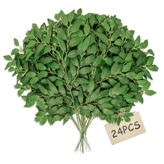 NKLTD Fake Leaves(24pack) Faux Greenery Stems,Silk Greenery,Artificial Tree Branches,for Table Decor for centerpieces Italian Decorations Floral Arrangements etc Reusable.