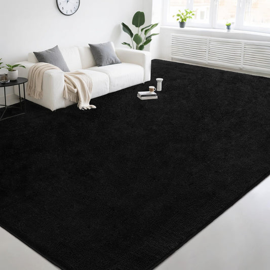 AAFKK Large Modern Area Rugs for Living Room Bedroom, 4x6 Feet Black Ultra Soft Thickened Memory-Foam Indoor Rug, Comfy Aesthetic Solid Minimalist Carpets for Girls Boys Nursery Dorm Home Decor