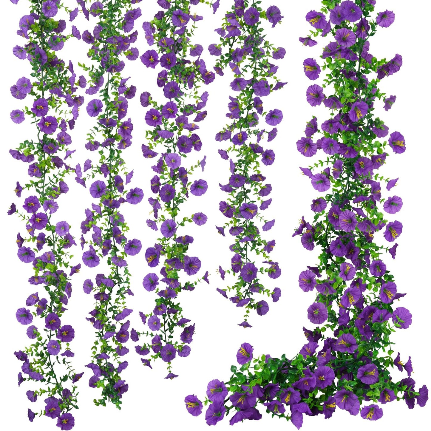GTIDEA 6Pcs Fake Vines Spring Garland 36Feet Artificial Hanging Morning Glory Flower Garland Purple for Outdoors Wall Fence Indoor Arch Wedding Décor