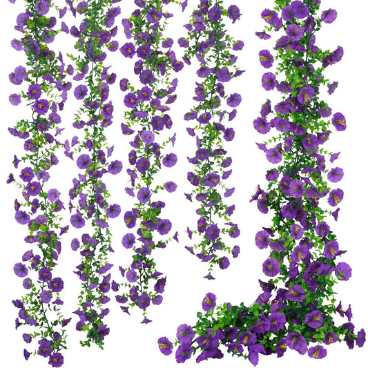 GTIDEA 6Pcs Fake Vines Spring Garland 36Feet Artificial Hanging Morning Glory Flower Garland Purple for Outdoors Wall Fence Indoor Arch Wedding Décor