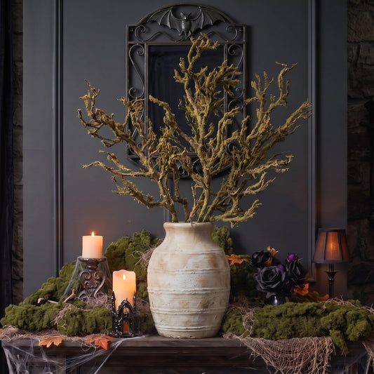 Giegxin 5 Pack 18 Inch Halloween Artificial Moss Branches Rustic Faux Greenery Twigs Bendable Fake Moss Stems for Vase Gothic Witchy Home Decor for Fall Spooky Table Centerpiece Decor