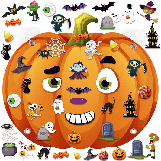 WovWeave 2.79ft DIY Felt Halloween Pumpkin Hanging Decor with 44 Pcs Ornaments Felt Pumpkin Witch Bat Kits with Hooks for Halloween Party Favor Gifts Home Wall Hanging Decorations Fun Activity