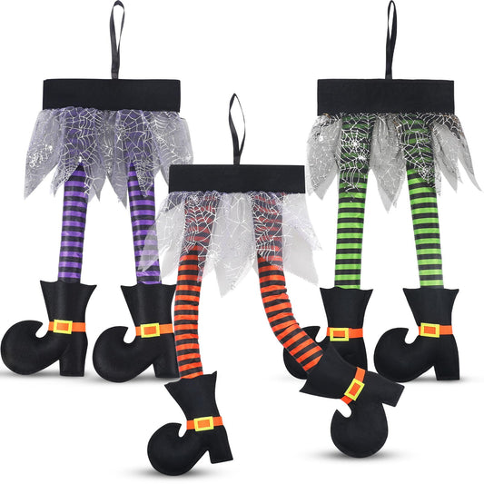meekoo 3 Pcs Halloween Witch's Legs for Wreath Plush Stuffed Witch Legs with Shoes Sticking Out of Window Door Car Auto Trunk Outdoor Novelty Hanging Car Trunk Yard Decor (Mixed Color)