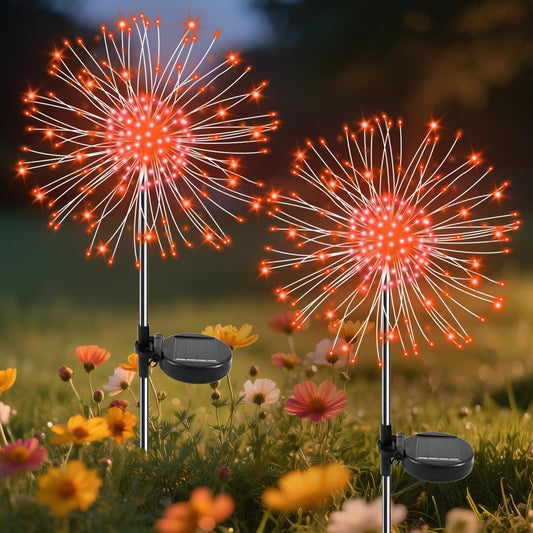 Garden Outdoor Lights, 2 Pack 120 LED Solar Garden Lights Fairy Lights Outdoor Waterproof Decorative Solar Firework Lights for Yard, Patio, Pathway, Flowerbed Party Wedding Decor, Orange
