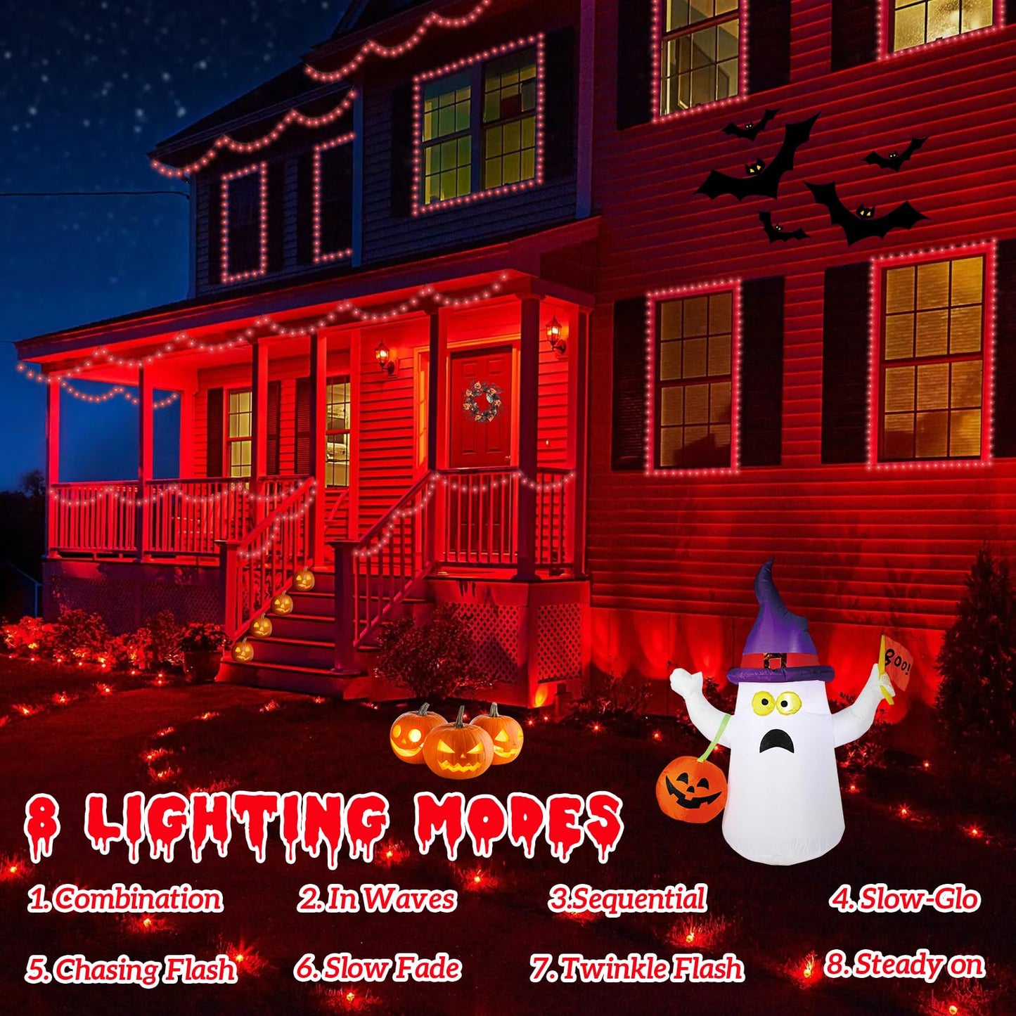 YEGUO String Lights Battery Operated, 2 Pack Each 33ft 100 LED Red Halloween Lights Outdoor Waterproof, Green Wire Christmas Light Indoor with Remote