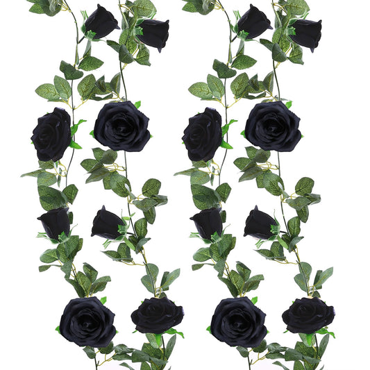 Felice Arts 2 Pack Black Artificial Flower Garland Each 6.5FT Fake Rose Vine Hanging Rose Garland for Wedding Flowers Table Arrangement Outdoor Wall Decor